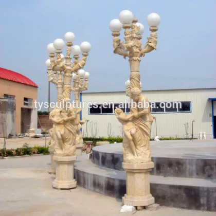 Hot sale yellow marble figure pillar gate lights