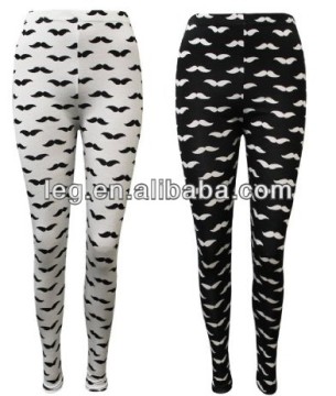 Womens Mustache Fun Leggings Patterned Black White Stretch Legging