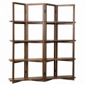 Wood 4-Panel Room Divider 4 Tier Display Rack