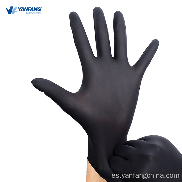 Guantes de nitrilo negro desechable resistente y resistente