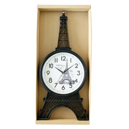 Antique Craft Eiffel Tower Shape Plastic Wall Clock with Quartz Movement