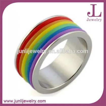 Rainbow Gay Video China Stainless Steel Rubber Band Gay Pride Ring