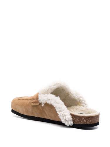 Shearling kaplı süet mantar sandaletleri