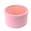 Roze suede ronde doos met plastic raam deksel