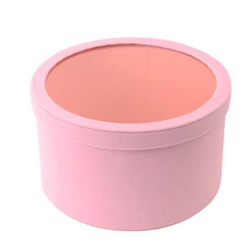 Scatola rotonda in pelle scamosciata rosa con coperchio della finestra in plastica