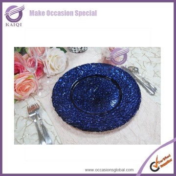 18005 metallic blue color & luster glass charger plate