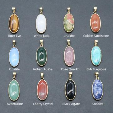 Oval Gemstone Pendant for Making Jewelry Necklace 15x30MM