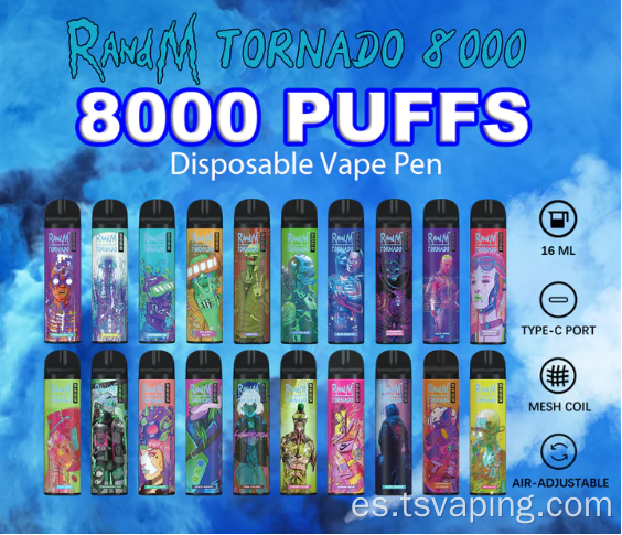 8000 hojaldres originales Vapor de bobina de malla electrónica desechable