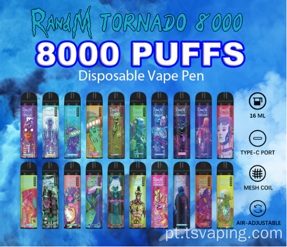 8000 Puffs originais Disponível de malha de cigarro eletrônico Vape
