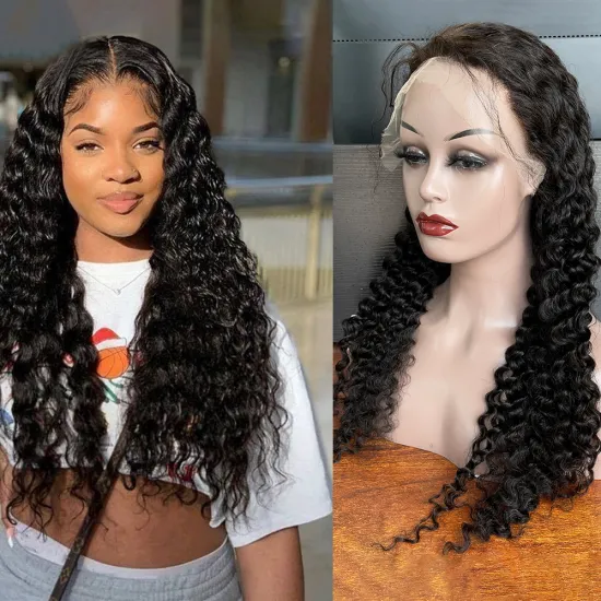 Pre-Plucked 30'' long brazilian deep wave wig, HD Transparent Swiss Full Lace 360 lace frontal wig for black women