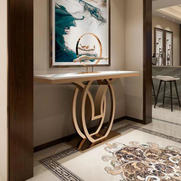 Tables de console décorative: meubles de salon, couloir d'entrée, conceptions en or et en acier inoxydable avec dessus en marbre