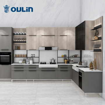 Blue Minimalist Style Home Modular Kitchen Cabinet Kitchen Modern Flat Edge / Eased Edge Apartment Oulin