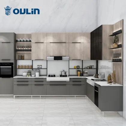 Blue Minimalist Style Home Modular Kitchen Cabinet Kitchen Modern Flat Edge / Eased Edge Apartment Oulin