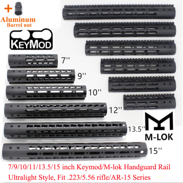 AR15/M4/M16 Keymod / M-lok Handguard Rail Picatinny Free Float Mount System Ultralight 7/9/10/12/13.5/15'' Black Anodized