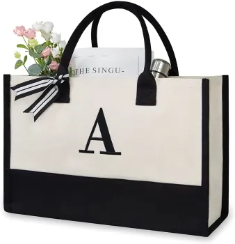 Personalized Monogrammed Gift Tote Bags for Women: Hot Selling DIY Initial Canvas Beach Bags