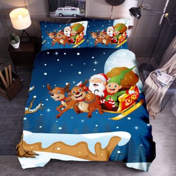 Christmas and New Year Santa Claus Theme Queen Size Duvet Cover Set with Pillowcases