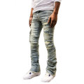 Pantalones de jeans apilados de bengala con lana ácida personalizada