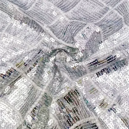 Textile Fancy Mirror Silver Round Sequin Fabrics