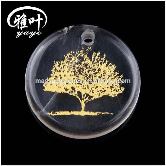Natural A Grade Crystal Engraved Tree Of Life Round Palm Stone Pendant