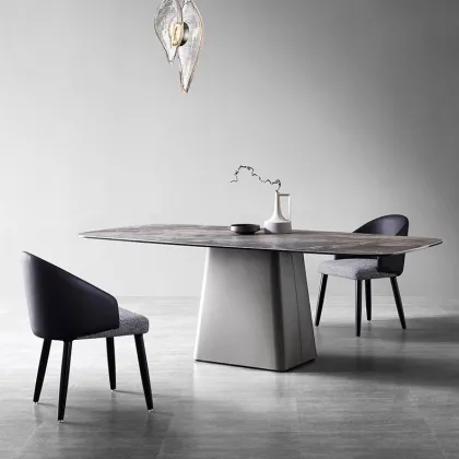 Contemporary Nordic One-Leg Stainless Steel Rectangle Dining Table