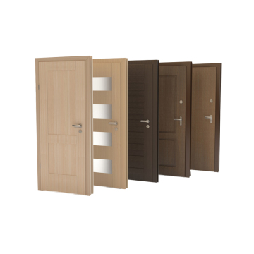 Composite Wooden Toilet Door with Double Glass Panels and Wood Grain Finish