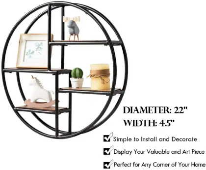 Tangkula Round Wall Shelf Wall-Mounted Circular Shelf