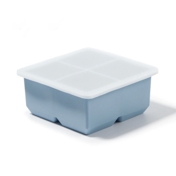 Food Grade Silicone Ice Cube Trays with Lid - 4 Grids for Cocktails and Whiskey