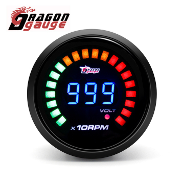 DRAGON GAUGE Auto 52mm 20 LED 0-9999 Digital Tachometer RPM Meter with Volt Warning for Racing Cars