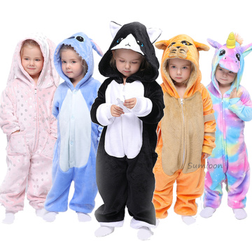 Winter Flannel Unicorn Kigurumi Cosplay Costume For Children Kids Cat Dinosaur Panda Animal Onesies Pajamas Baby Sleepwear