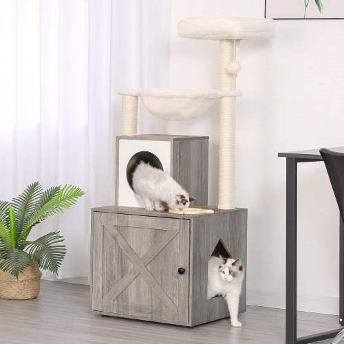 Cat Tree Tower With Litter Box Enclosure