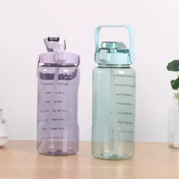 Portable 2000ml Measured Water Bottle: Clear Plastic Drink Water Bottle with Straw - Multiple Colors Available