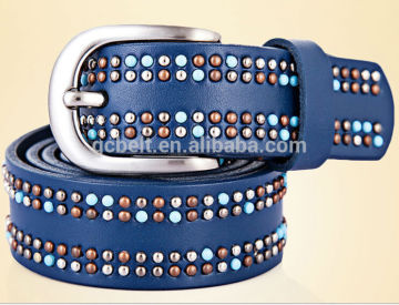 Fashion Unisex metal studded genuine leather belt in 28mm width of bule col