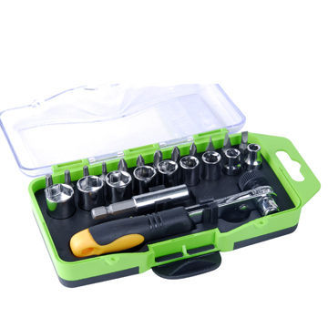 23-piece 1/4-inch drive socket set, includes CRV screwdriver bits