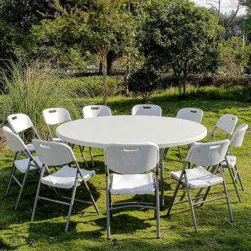 6ft Plastic Party Round Folding Table - 10 Seater Outdoor Dining Furniture
