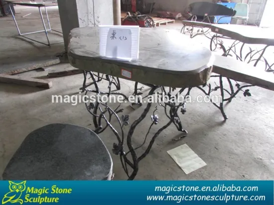 blue garden furniture natural stone table top