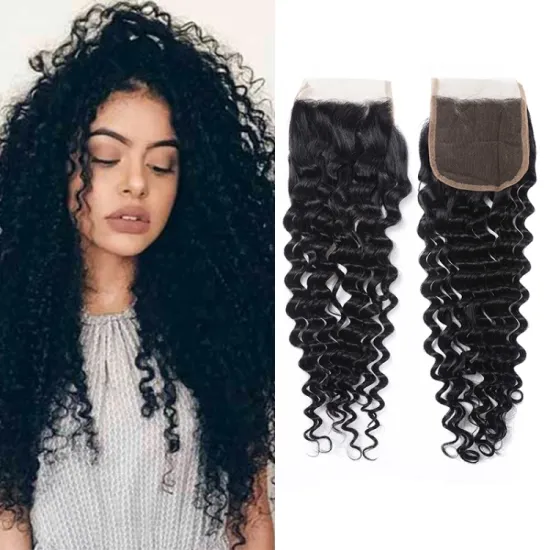 Indian remy human hair brazilian virgin hair deep wave 4*4 closure