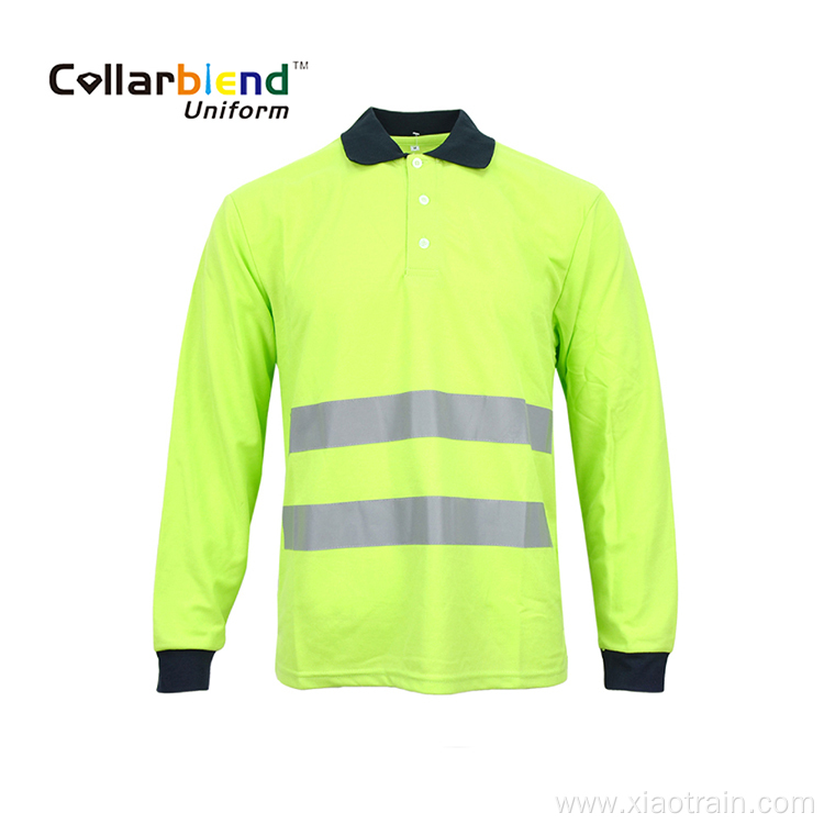 Quick Dry Fluorescent Yellow Long Sleeve Reflective Polo