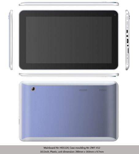 10,1 inci HD Tablet PC, Rockchip Rk3168 Dual Core (HD1124H-RK3168-10.1TFT)