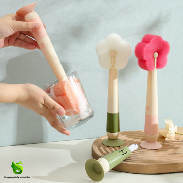 Suction cup long-handled multi-purpose cleaning brush