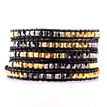 braccialetto produttore 2018 all'ingrosso alibaba sfaccettato rame perline avvolgere in pelle braccialetto personalizzato braccialetti