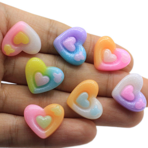 Mixed Flatback Bicolor Heart Shape Sculpture Resin Beads Cabochon Decoration Craft Diy Jewelry Pendant Bracelet Making