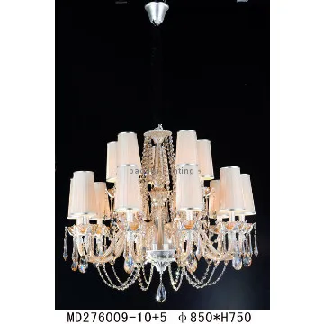 European Copper Chandelier, 10+5 Heads, Mable lamp dish & K9 Crystal,