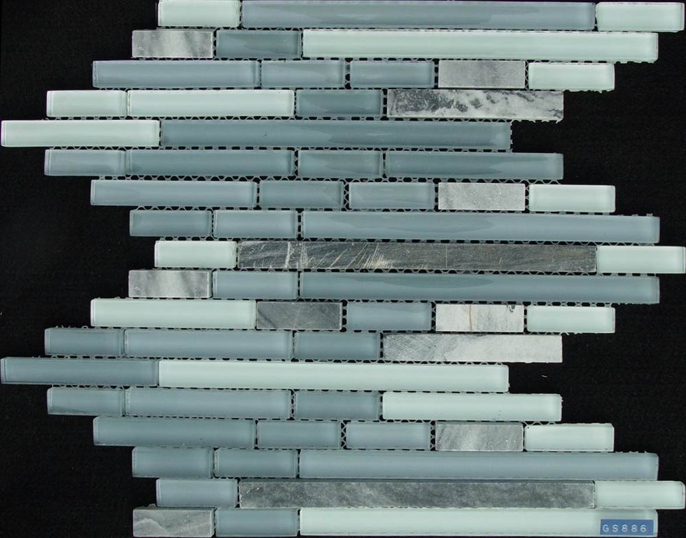 Gray Strip Glass And Stone Mixed Mosaic Tile