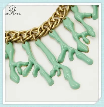 2015 wholesale Gold Chain Green Coral Necklace Choker Necklace for Women