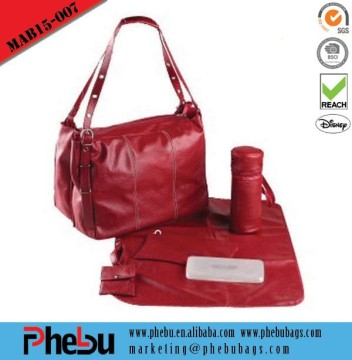 2015 leather diaper baby bag set(MAB15-007)