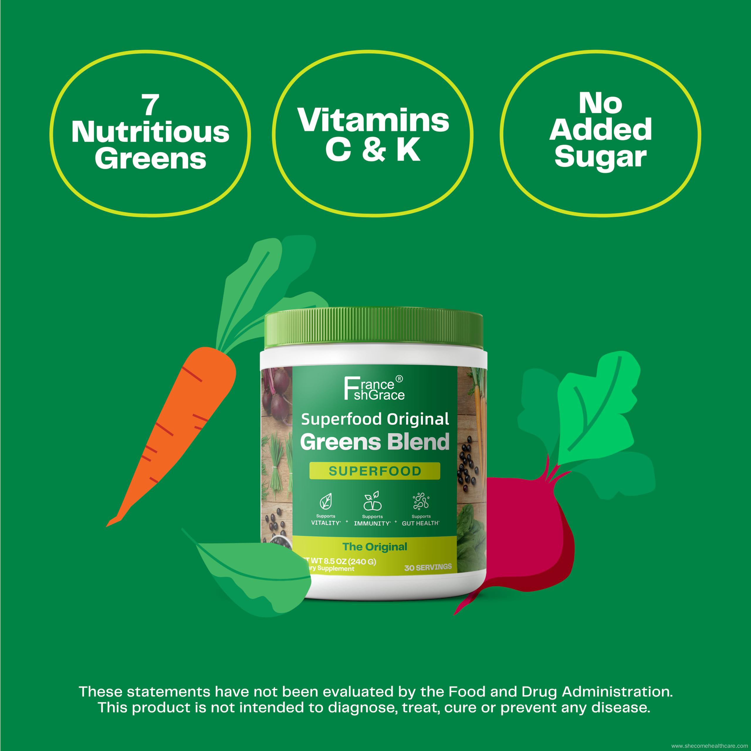 Greens Powder Mix for Energy with Organic Spirulina