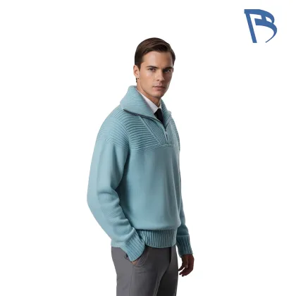 Comfortable Half-Zip Knit Sweater in Sky Blue