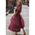 Women's V Neck Floral Lace Maxi Dress