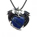 Gemstone Crystal Heart Alloy Wings Dragon &amp; Pterosaur Stone Neclace Natural Quartz Dragon Charm Pendentiels Choker Anniversary Gift