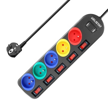 Good Quality French 5-Way Power Strip with 2 USB and Individual Switches